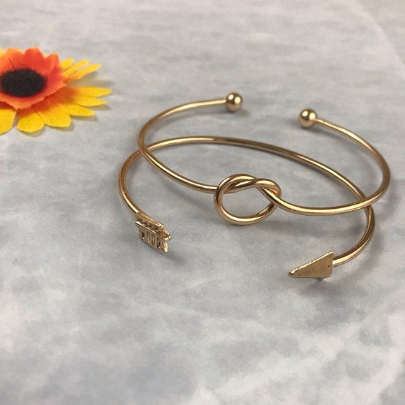 Cuff Bracelet Knotted Arrow Adjustable Set Minimal - Picture 2 of 3